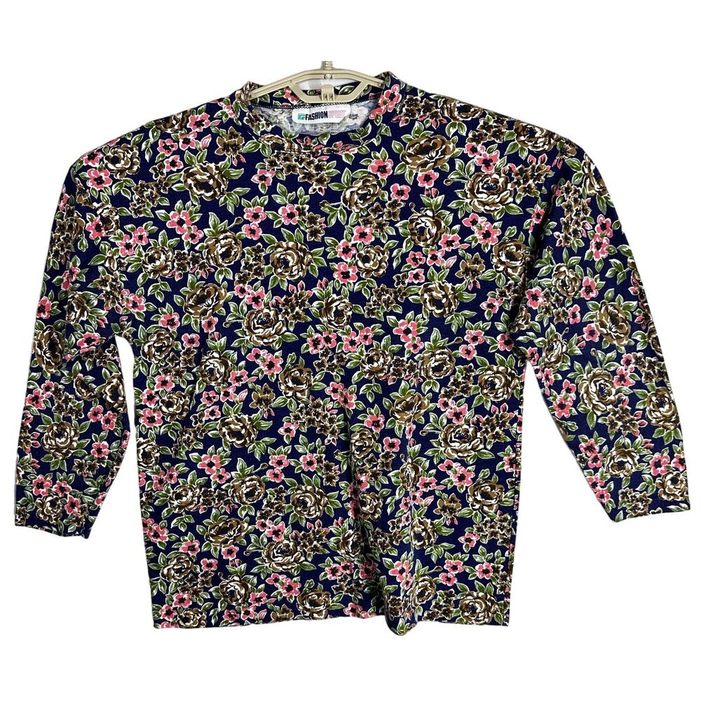 Vintage Shirt Size M Blue Pink Green Floral Cottage Prairie Made in USA 90s